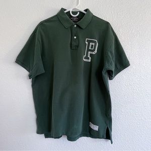 Men’s Ralph Lauren Polo Shirt Green Collared Varsity Letter Large Cotton